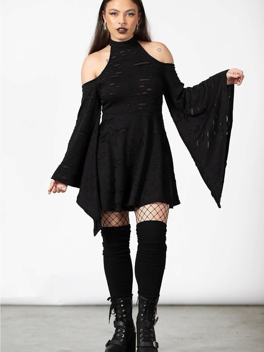 Killstar Black Dark Aura Cold-Shoulder Mini Dress - Picture 3 of 9